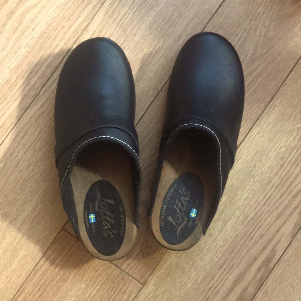 Black Leather Swedish Clogs